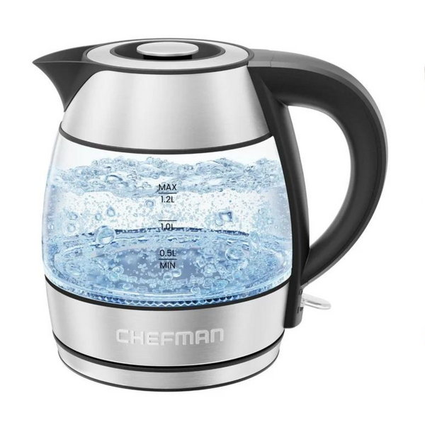 Chefman Rapid Boil Glass Kettle, 1.2 Liter