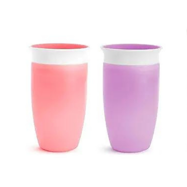 Paquete de 2 vasos para sorber Munchkin Miracle 360 ​​para niños pequeños, rosa/morado, 10 onzas