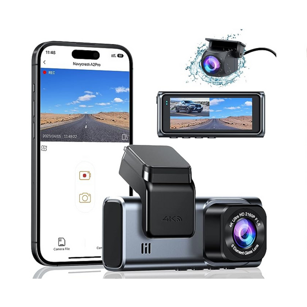 Dash Cam Front and Rear 4K+1080P for Cars with App