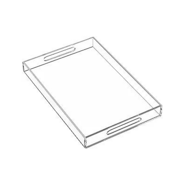 Bandeja para servir acrílica 12×20 con asa