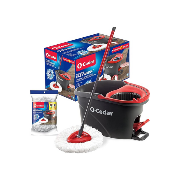 O-Cedar Easywring Microfiber Spin Mop & Bucket Floor Cleaning System with 1 Extra Refill