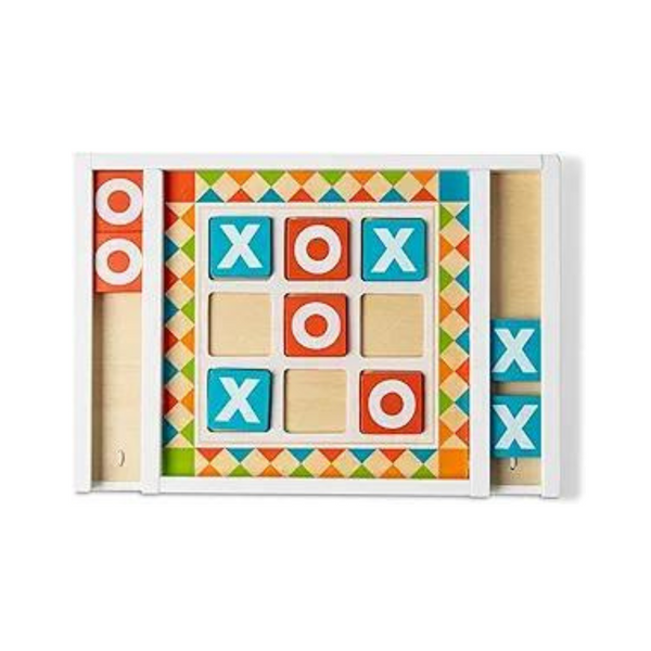 Melissa &amp; Doug Juego de mesa de madera Tic-Tac-Toe con 10 piezas de madera autoalmacenables