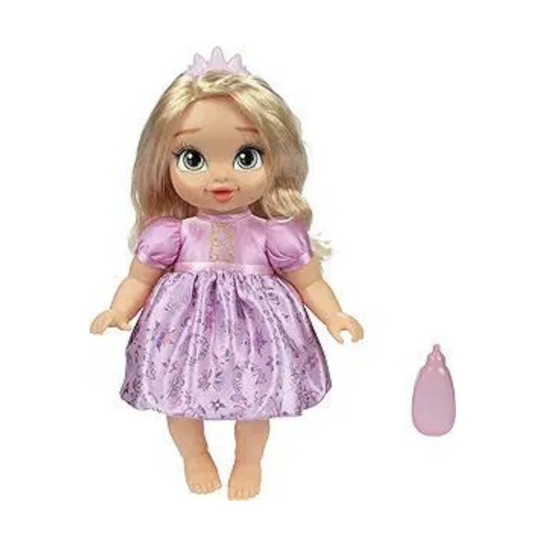 Muñeca bebé Princesa Rapunzel de Disney con biberón y tiara