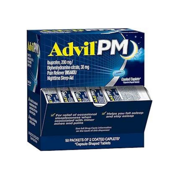 Advil PM Pain Reliever and Nighttime Sleep Aid (50×2 Coated Caplets)