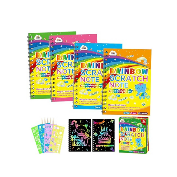 4 Pack Rainbow Scratch Paper Art Set for Kids