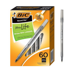 BIC Round Stic Xtra Life Ballpoint Pens, Black, 60-Count