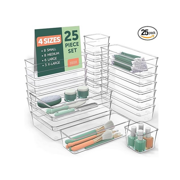 25-Pc Clear Plastic Drawer Organizers