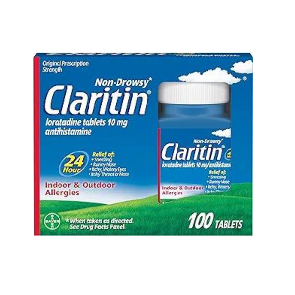 Medicamento para alergias las 24 horas Claritin, que no produce somnolencia, 100 unidades