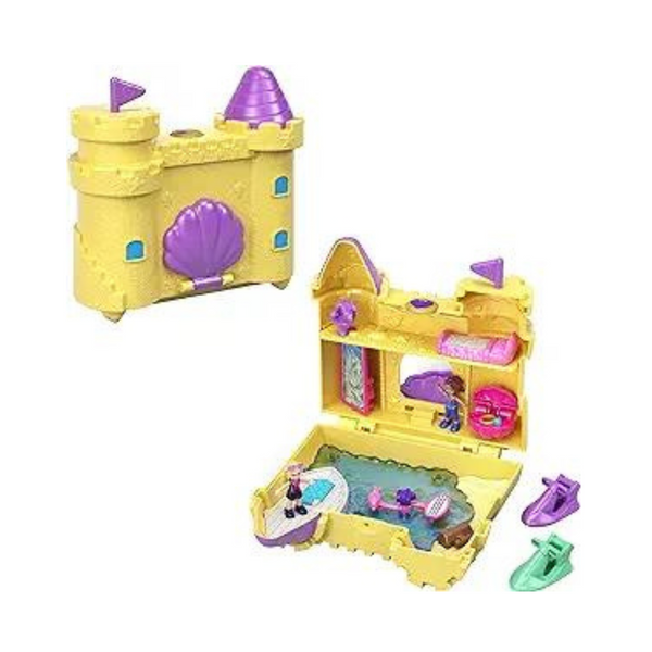 Juguete de viaje Polly Pocket con 2 micromuñecas, delfines y accesorios para jugar en el agua