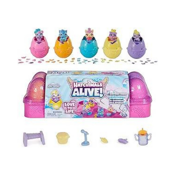 Hatchimals Alive Egg Carton Toy with 5 Mini Figures in Self-Hatching Eggs, 11 Accessories