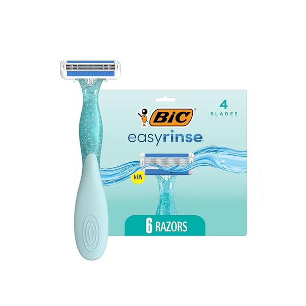 BIC EasyRinse Anti-Clogging Women’s Disposable Razors With 4 Blades, 6 Count