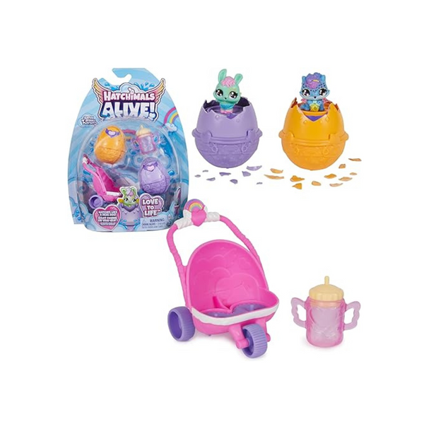 Hatchimals Alive Hatch N' Stroll Playset con cochecito de juguete en huevos que eclosionan solos