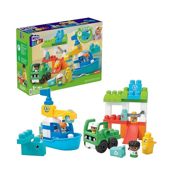 Mega Bloks Fisher Price Preschool Building Toys, Green Town Ocean Time Clean Up