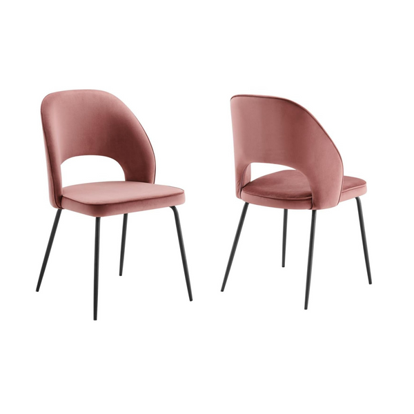 Modway Nico Performance Velvet Dining Chairs in Black Dusty Rose - Set of 2