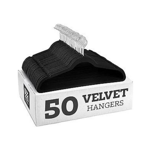 50 Pack Heavy Duty Velvet Black Hangers