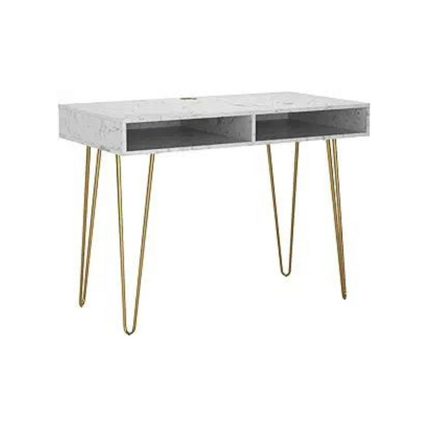 Novogratz Athena Computer Desk with Storage, White Marble