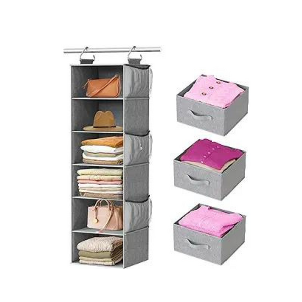 Pipishell 6-Shelf Hanging Closet Organizer w/ 3 Drawers