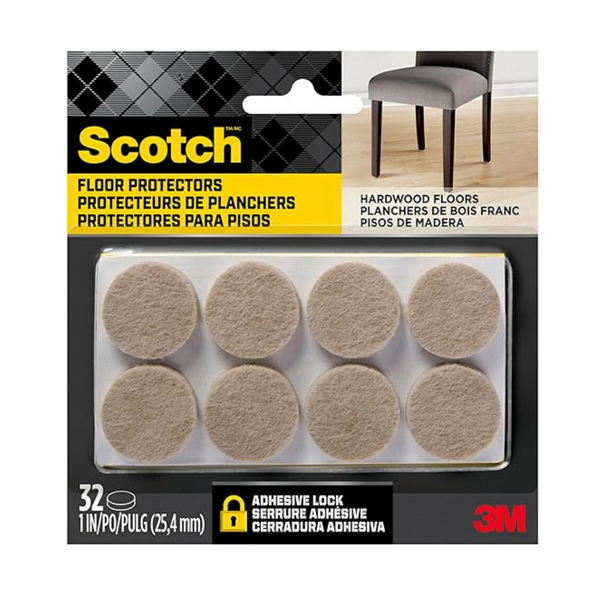 Almohadillas de fieltro Scotch para muebles, redondas, 1 pulg., 32 almohadillas