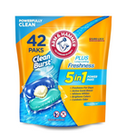 Paquetes energéticos de detergente para ropa 5 en 1 Arm &amp; Hammer Clean Burst de 42 unidades