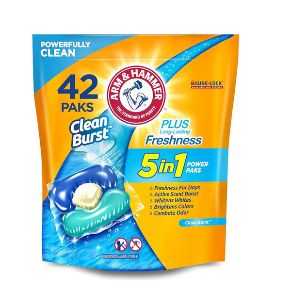 42-Ct Arm & Hammer Clean Burst 5-in-1 Laundry Detergent Power Paks