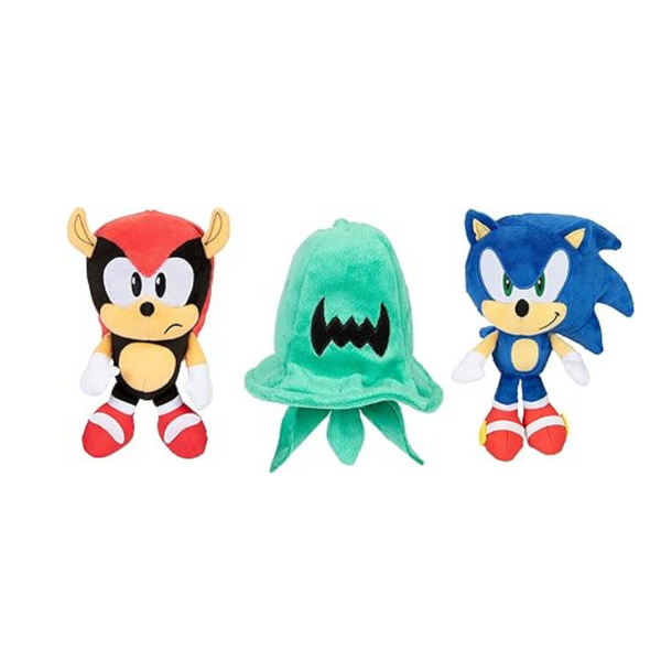 Paquete de 3 juguetes de peluche Sonic the Hedgehog de 9" (Sonic, Mighty y Jade Wisp)