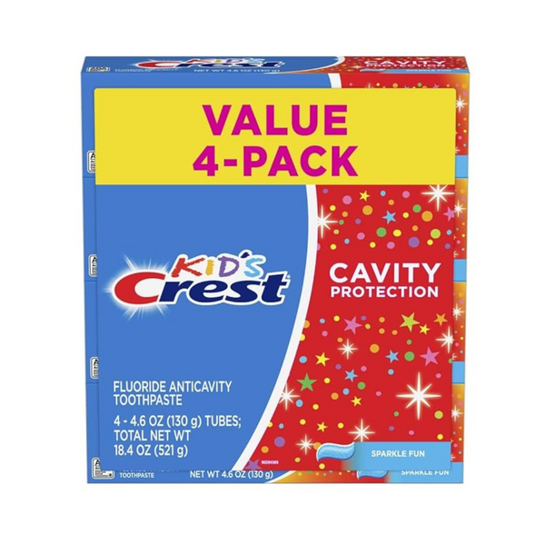 Paquete de 4 pastas dentales Crest Kids con protección contra caries de 4.6 oz (Sparkle Fun)