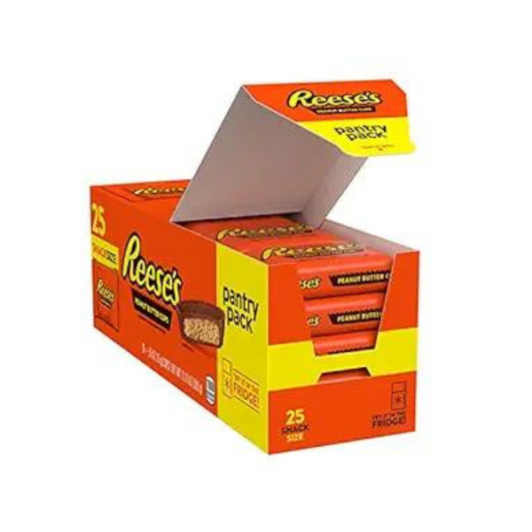 Paquete de despensa de tazas de mantequilla de maní tamaño refrigerio de chocolate con leche REESE'S de 25 unidades