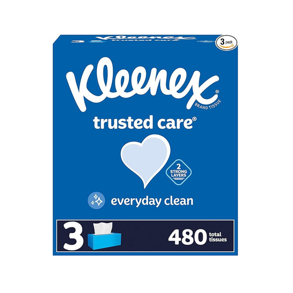 Kleenex Trusted Care Facial Tissues (3 Flat Boxes, 160 Tissues per Box, 480 Total Tissues)