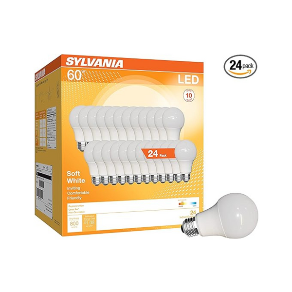 SYLVANIA 60W Equivalent A19 LED Light Bulbs (24 Pack)