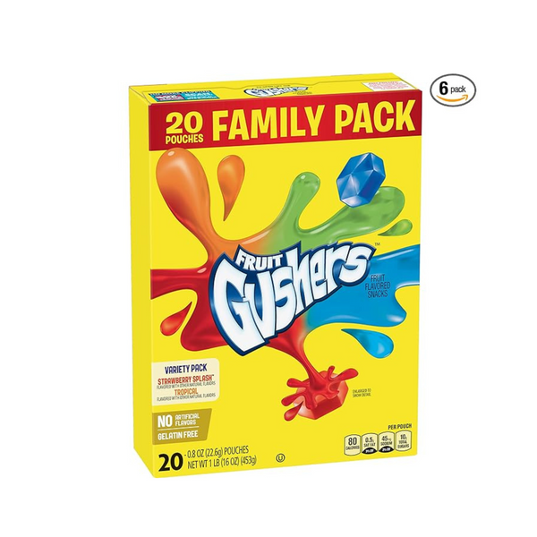 6 Family Packs of Betty Crocker Gushers Fruit Flavored Snacks