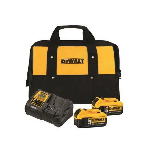 2-Pack DeWALT 20V MAX XR 5.0Ah Battery Pack w/ Charger & Bag + Bonus Tool