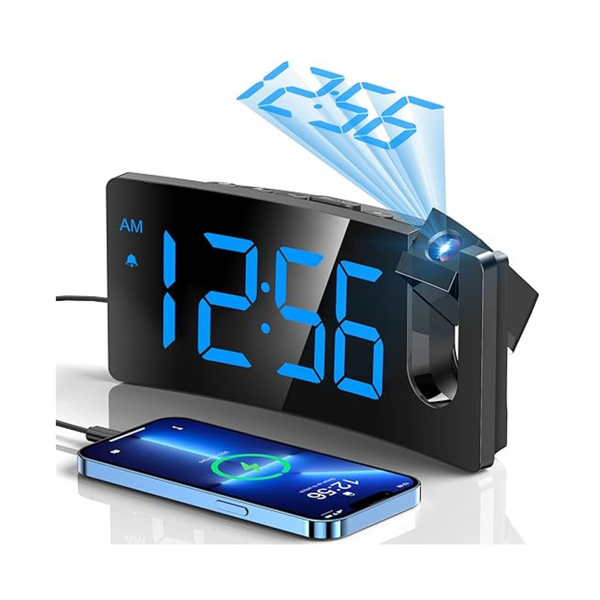 Projection Alarm Clock, Digital Clock with 180° Rotatable Projector