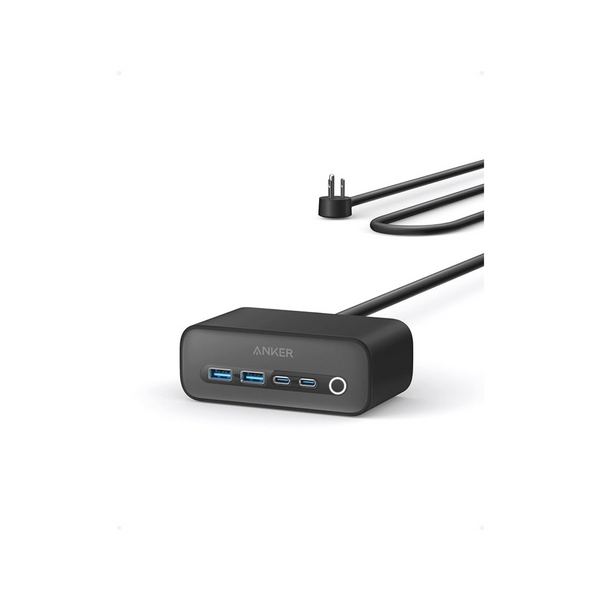 Estación de carga Anker 525 7 en 1 con 2 USB-C de 65 W + 2 USB-A + 3 CA y cable de 5 pies (negro fantasma)