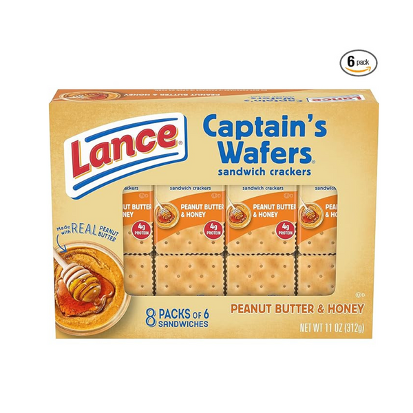 Paquete de 8 galletas tipo sándwich de mantequilla de maní y miel Lance Captain's Wafers de 6 unidades