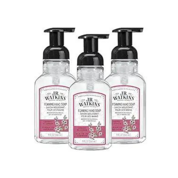 3 Bottles Of J.R. Watkins Cherry Blossom Foaming Hand Soap Pump With Dispensers