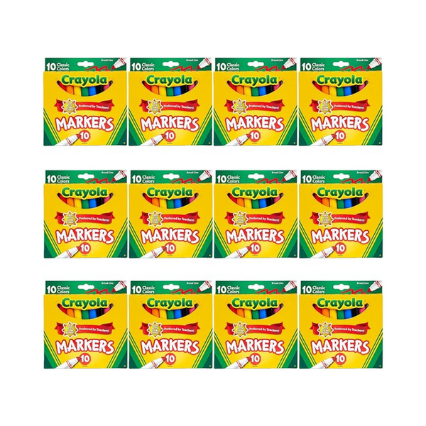 12 Packs of Crayola Broad Line Markers with 10 Colors