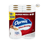 Papel higiénico ultrafuerte Charmin (36 rollos súper mega = 216 rollos regulares)