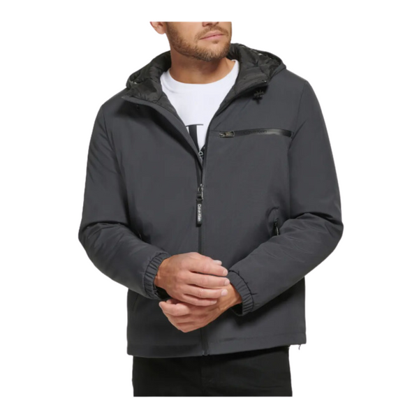 Calvin Klein Men's Water Resistant Slim Fit Hooded Jacket (Iron)