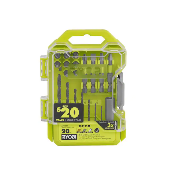 Kit de taladro y accionamiento de impacto Ryobi de 20 piezas