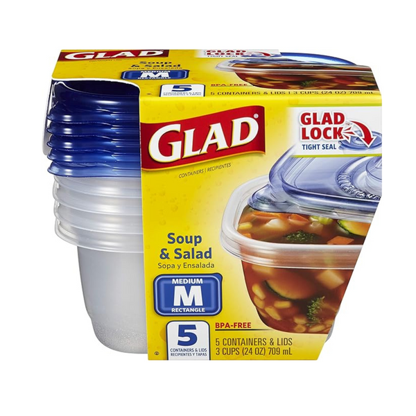 5-Pack 24-Oz GladWare Rectangle Soup & Salad Food Storage Containers