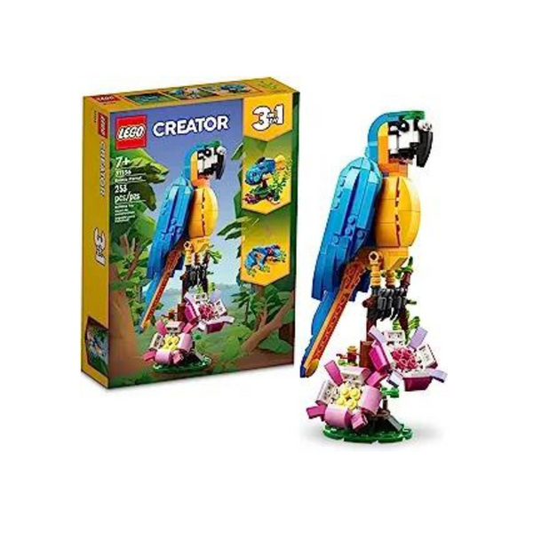 Juguete LEGO Creator 3 en 1 de 253 piezas: loro exótico, rana y pez