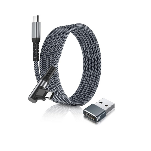 Cable Basesailor de 3 metros de USB-C a USB-C en ángulo recto de 100 W con adaptador USB-A