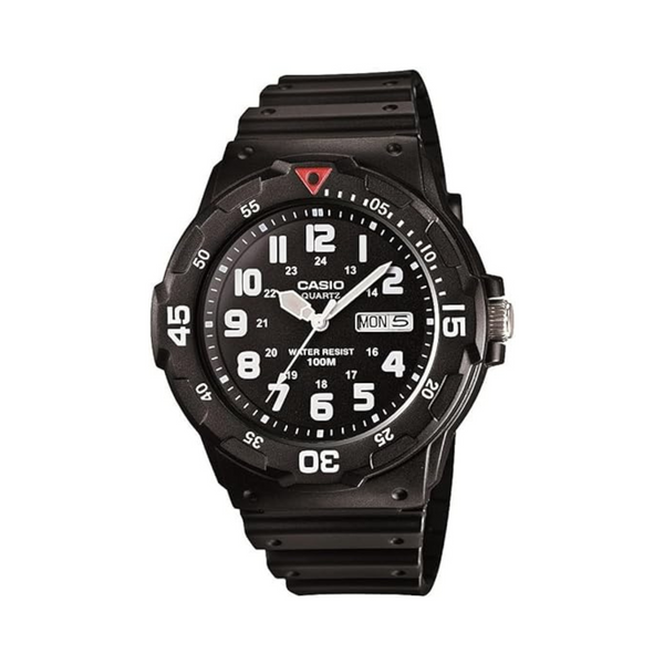 Casio Reloj de buceo de resina negra MRW200H-1BV para hombre (negro)