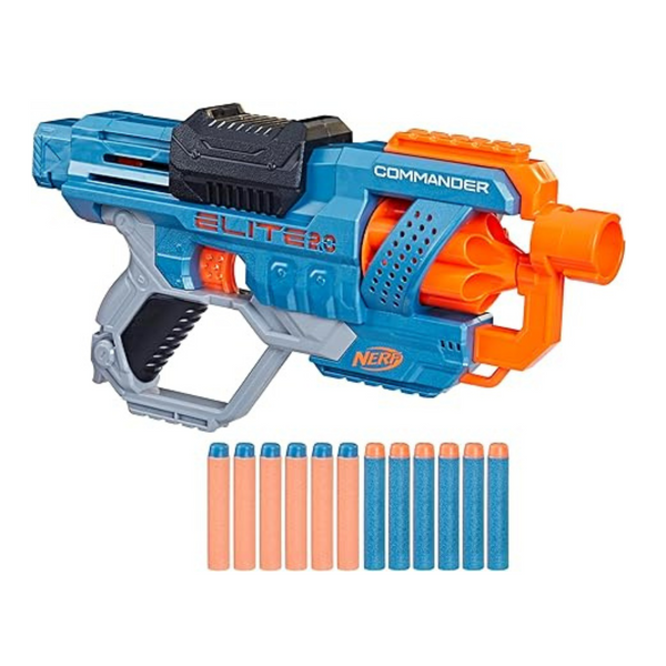 Nerf Elite 2.0 Commander Rd-6 Dart Blaster, 12 dardos, tambor giratorio de 6 dardos, juguetes para exteriores