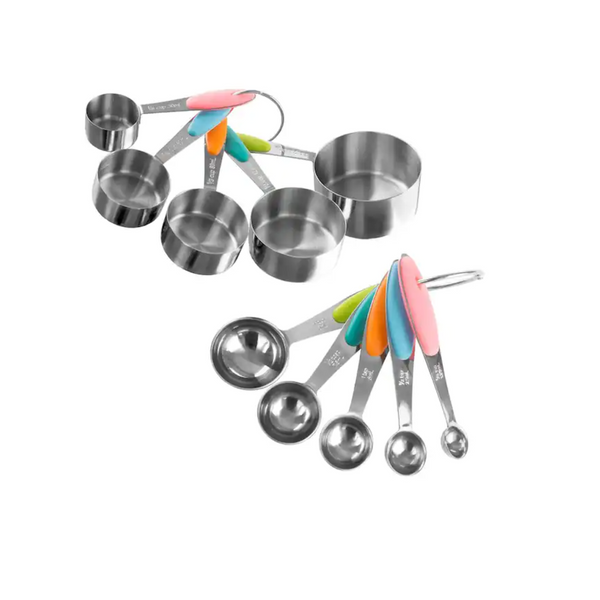 Juego de tazas y cucharas medidoras de acero inoxidable de cocina clásica de 10 piezas