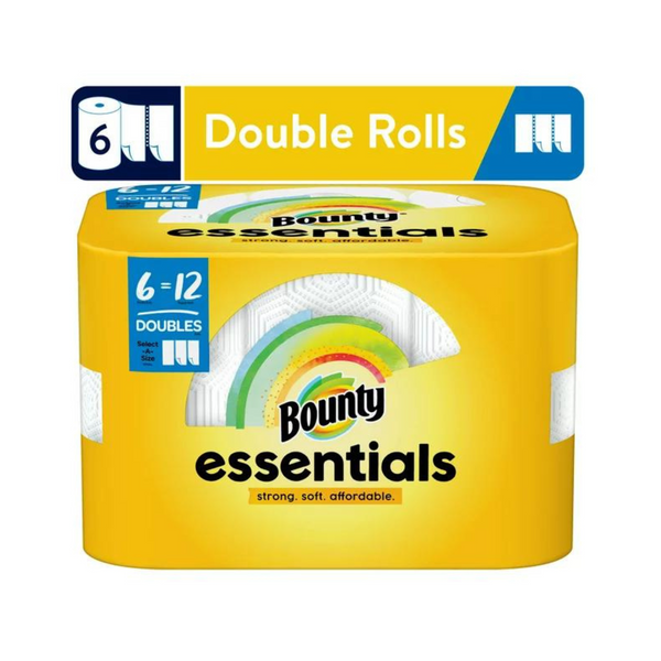 6 rollos dobles [=12 rollos regulares] de toallas de papel Bounty