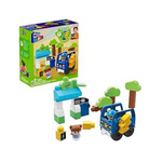 MEGA BLOKS Fisher Price Bloques de Construcción para Niños Pequeños, Green Town Charge &amp; Go Bus con 34 Piezas, 2 Figuras