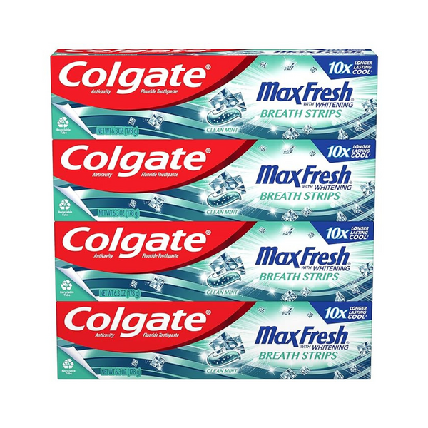 Colgate Max Fresh Whitening Toothpaste with Mini Strips (6.3 Ounce, Pack of 4)