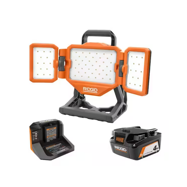 Kit de iluminación de panel híbrido Ridgid de 18 V con batería y cargador de 4,0 Ah