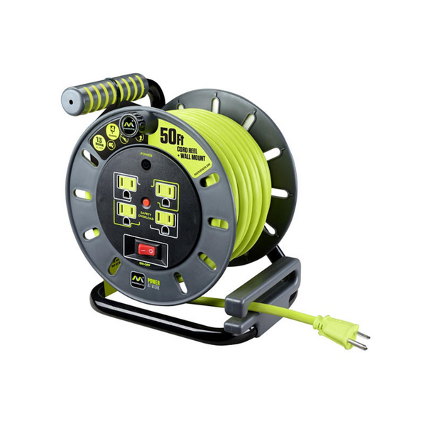 Masterplug 50' 4-Outlet 14 AWG Extension Cord Reel w/ Mount